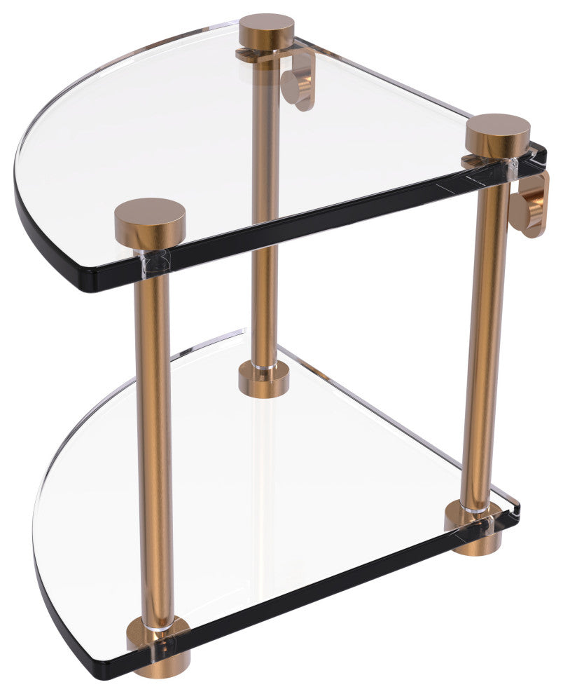 Two Tier Corner Glass Shelf, Brushed Bronze