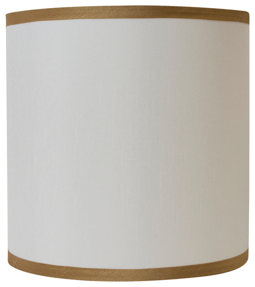 Faux Silk Drum Lamp Shade, Off White With Gold Trim, 12x12x10"
