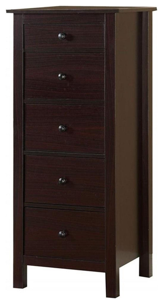 Bowery Hill Transitional 5-Drawer Solid Wood Lingerie Dresser Chest in Espresso