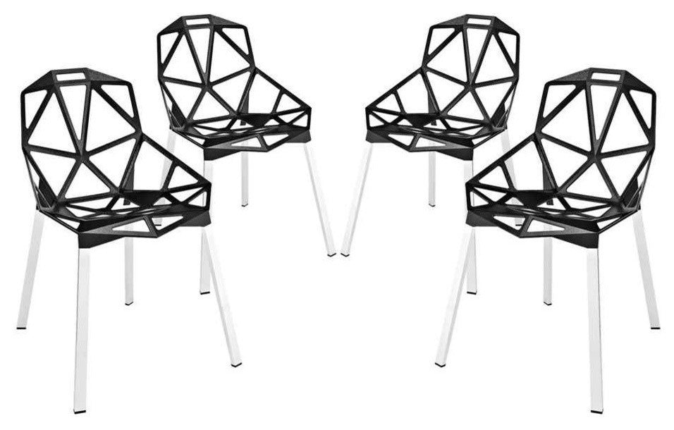 Modern Contemporary Dining Chair Set of 4, Black Aluminum