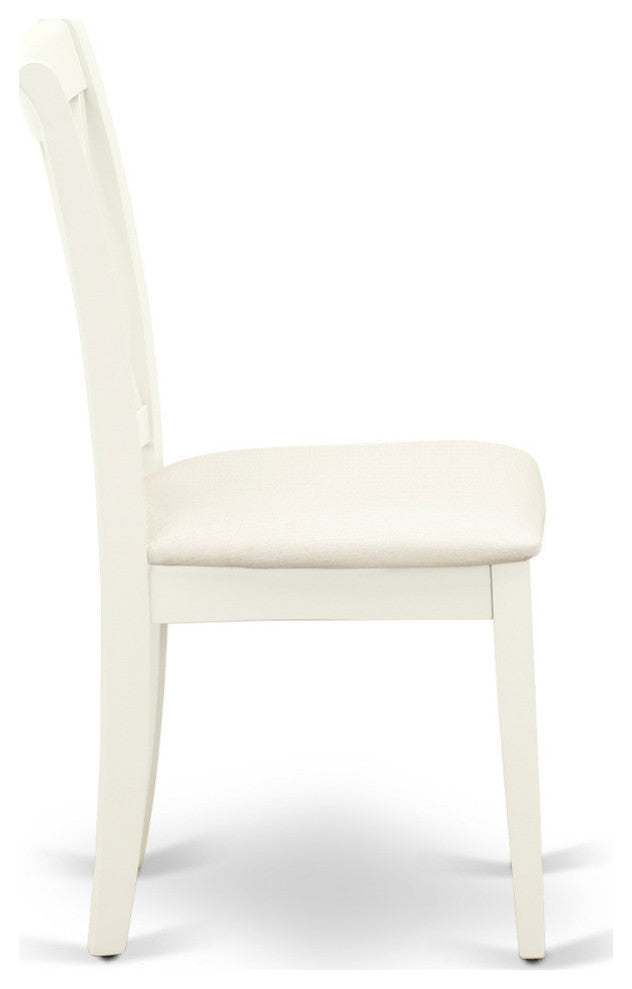 5Pc Dining Set, Round Dinette Table, Four Kitchen Chairs, Linen White Finish