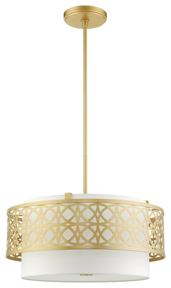 Soft Gold Fretwork, Ornamental, Transitional, Sophisticated Pendant Chandelier