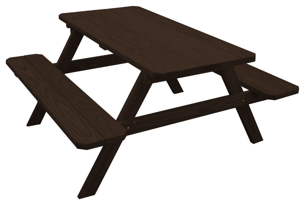 Pine Picnic Table with Attached Benches, Walnut Stain, 5 Foot