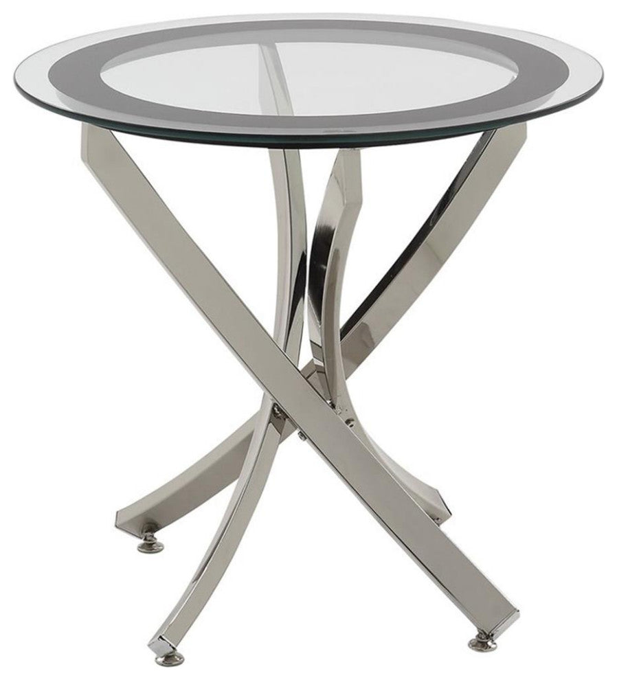 Pemberly Row End Table Coffee Accent Table Round in Glass Top and Metal - Chrome