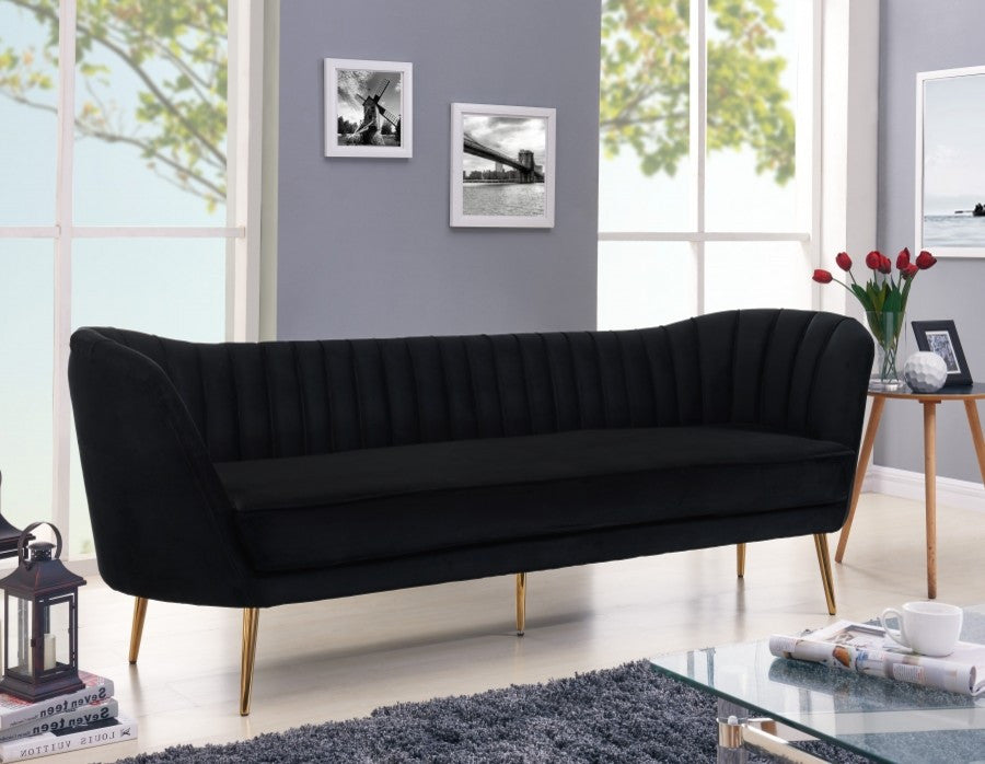 Margo Velvet Upholstered Set, Black, Sofa