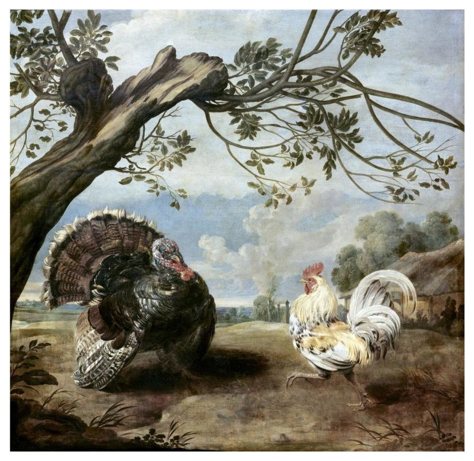 "Cock & Turkey" Paper Art, 18"x18"