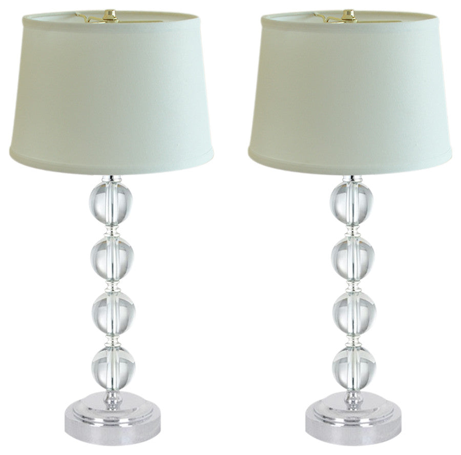18"H Stacked Glass Ball Lamp Set Brushed Nickel, White Lampshade (Set of 2)