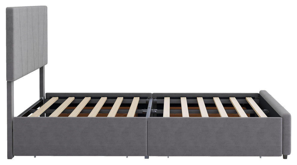 Gewnee Full Size Upholstery Platform Bed with Four Drawers on Two Sides in Grey