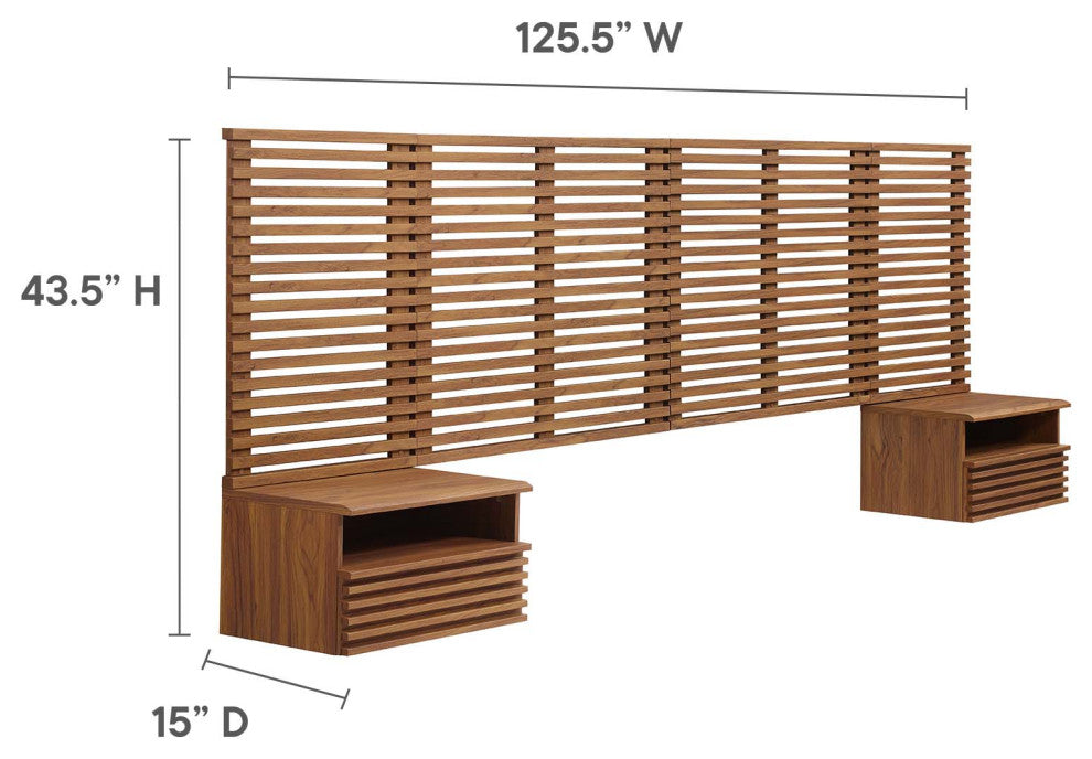 MODWAY Render Wall Mount King Headboard and Modern Nightstands