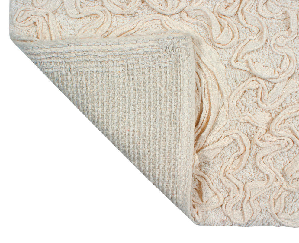 Bell Flower Collection Tufted Bath Rug, 3-Piece Set With Runner, Ivory