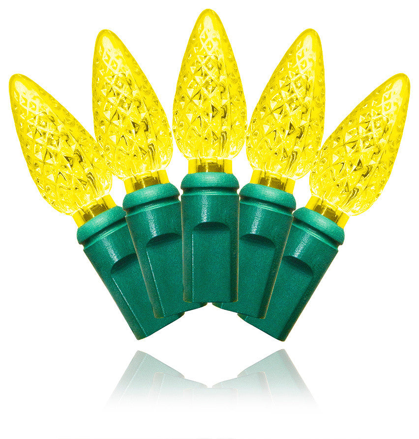 35 C6 Yellow LED Lights 4" Spacing On Green Wire