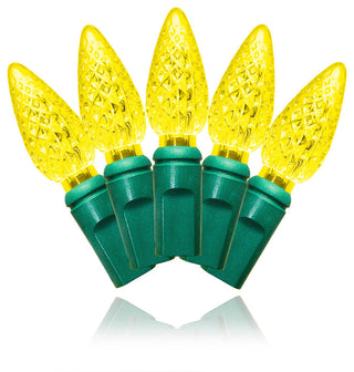 35 C6 Yellow LED Lights 4" Spacing On Green Wire