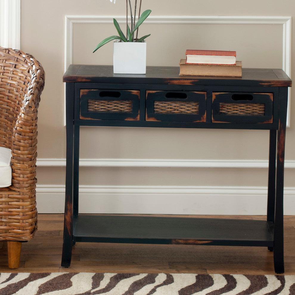 Safavieh Autumn 3-Drawer Console Table, Distressed Black