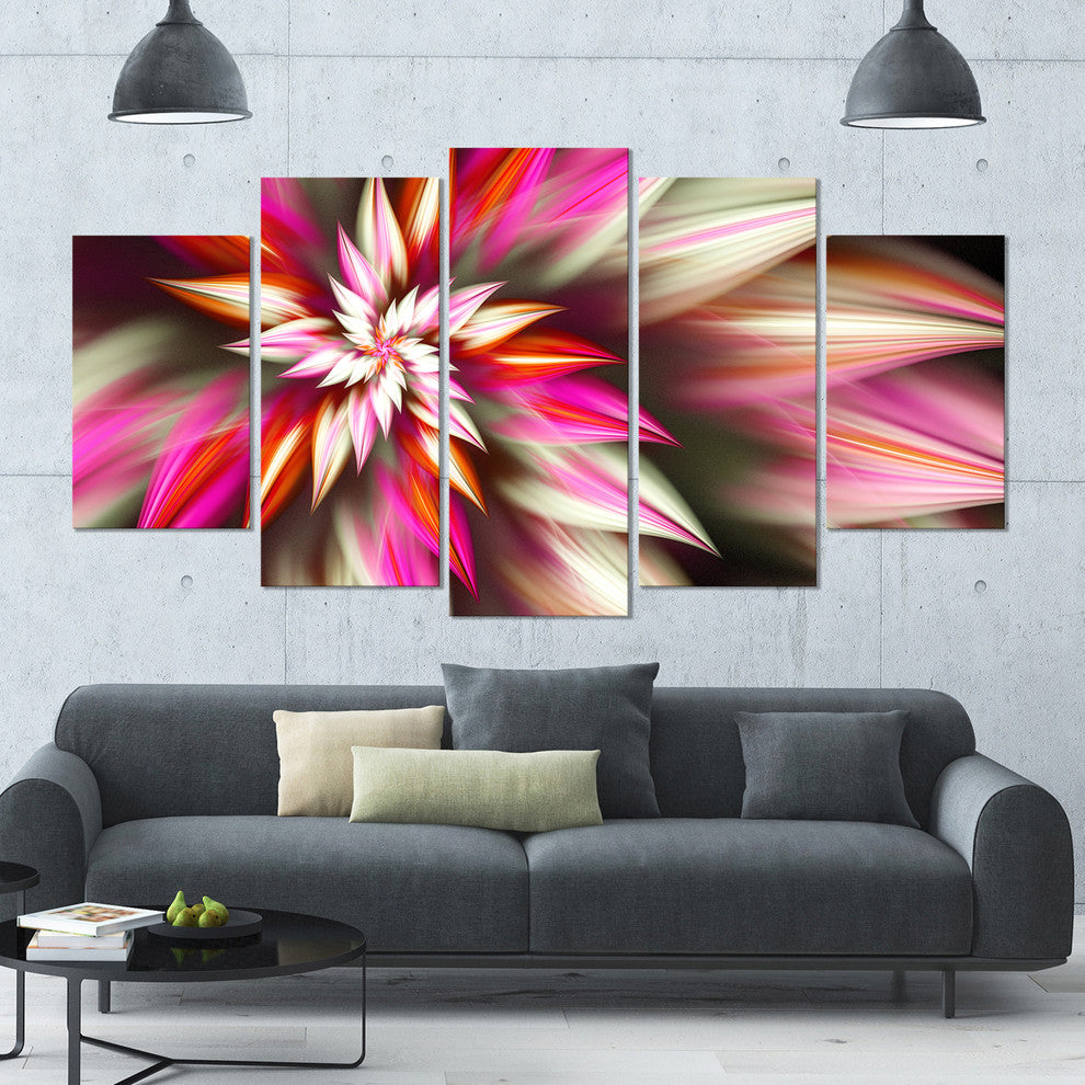 Exotic Red Fractal Spiral Flower, Abstract Canvas Art Print, 60"x32", 5 Panels