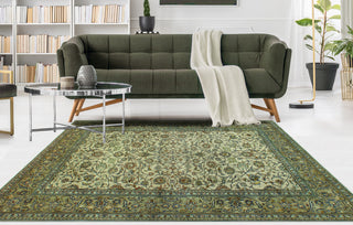 Fine Vintage Distressed Doreen Ivory/Lt. Green Rug, 7'2 x 10'1