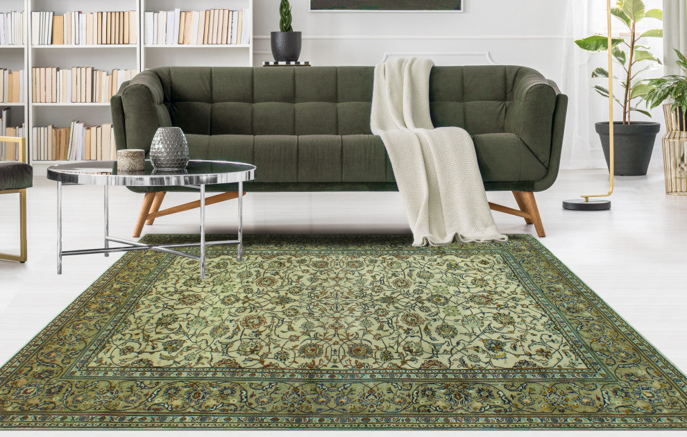 Fine Vintage Distressed Doreen Ivory/Lt. Green Rug, 7'2 x 10'1