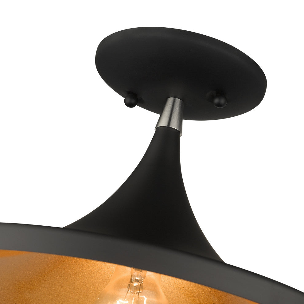 Livex Lighting Waldorf 1-Light Black Semi-Flush With Brushed Nickel Accents
