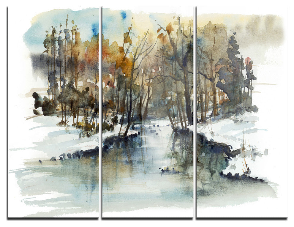 "River in Woods Watercolor" Metal Wall Art, 3 Panels, 36"x28"