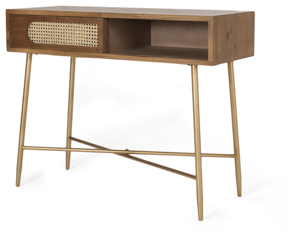 Alzada Rustic Glam Console Table with Wicker Accents