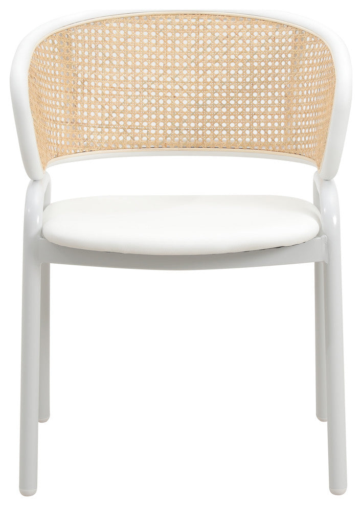 LeisureMod Ervilla Dining Armchair With White Steel Base Set of 4, White