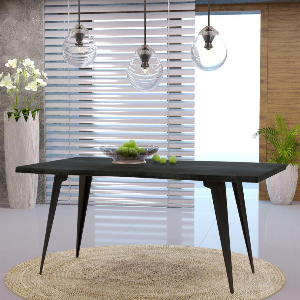 LeisureMod RTM63BL Ravenna Rectangular Wood 63" Ebony Metal Legs Dining Table