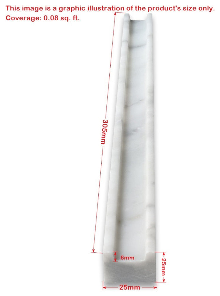 Carrara White Marble Groove Square Edge Liner Pencil Trim Tile Honed, 1 piece