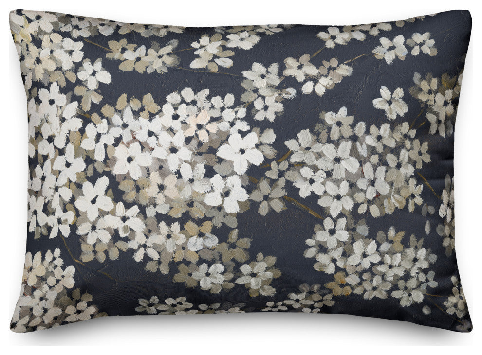 White Blossoms on Navy 20x14 Indoor/Outdoor Pillow