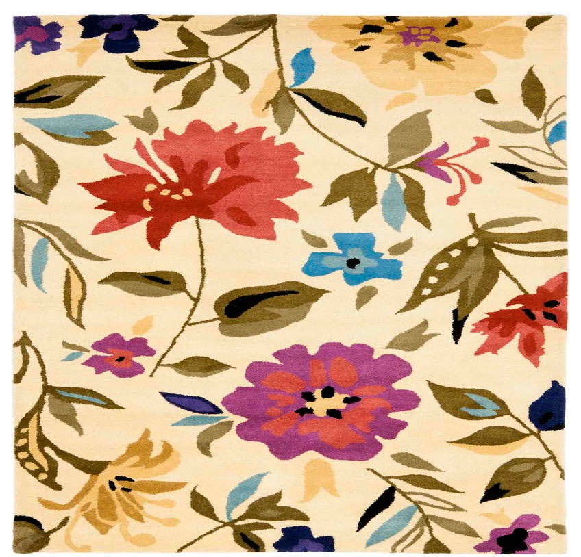 Safavieh Soho Soh854A Floral Rug, Ivory/Multi, 6'0"x6'0" Square