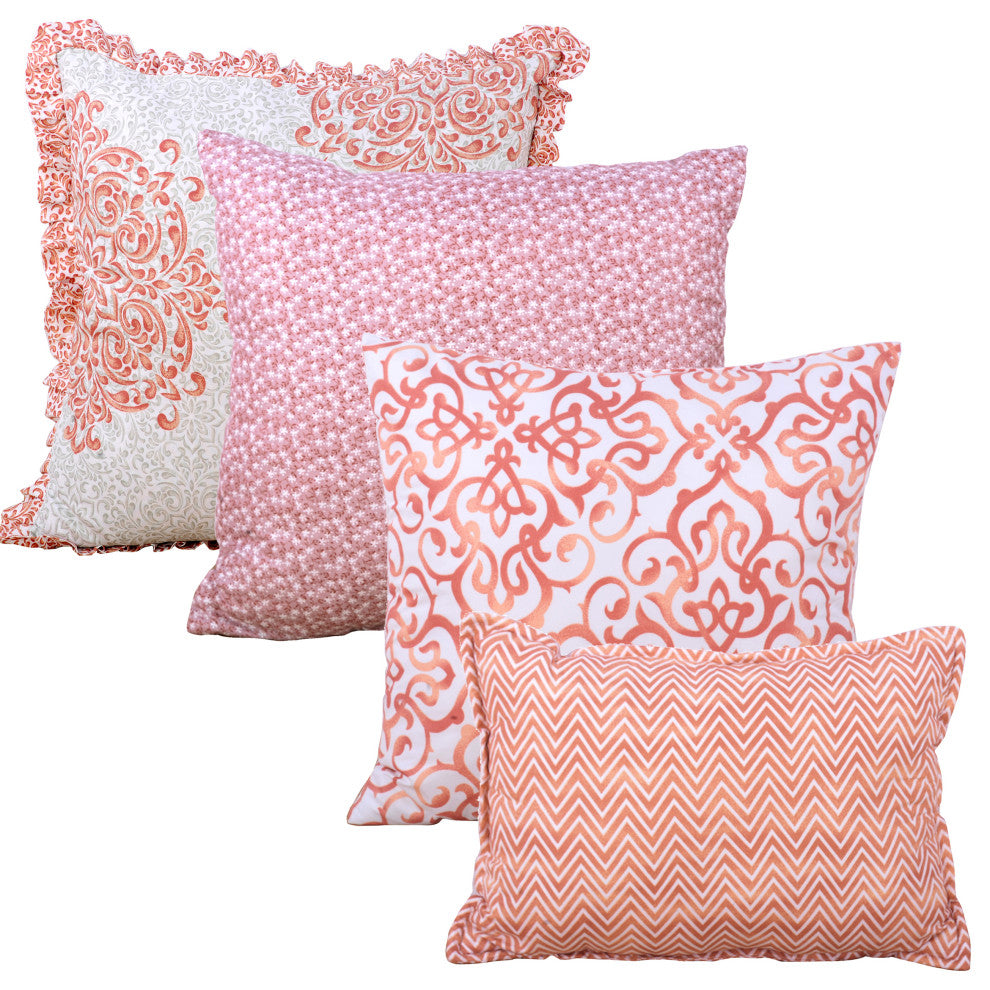 Coral Chevron 9-Piece Bed Spread Set, Coral, King, 122"x106"