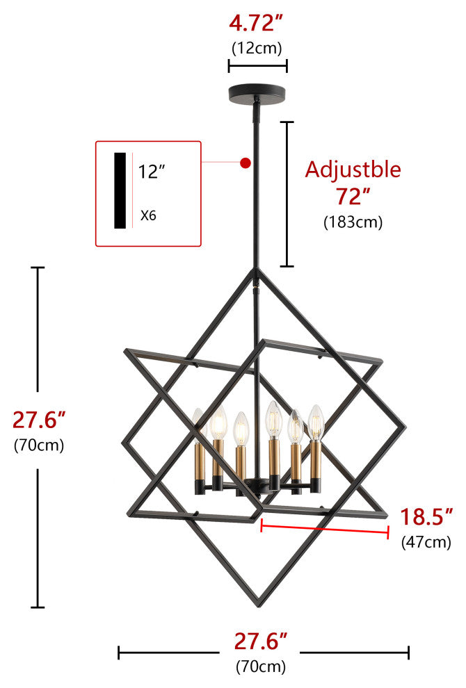 Modern Black 6-Light Geometric Lantern Hanging Light Fixture