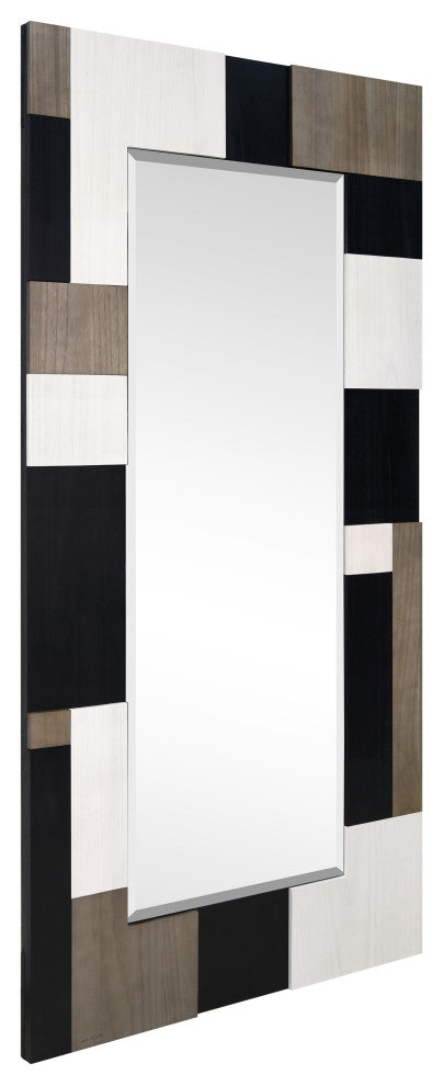 "Geometric Blocks" Hand Made Solid Paulownia Wood Beveled Leaner Mirror, 80"x40"