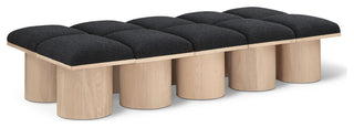 Pavilion Boucle Fabric Upholstered 10-Piece Modular Bench, Black, Natural Finish