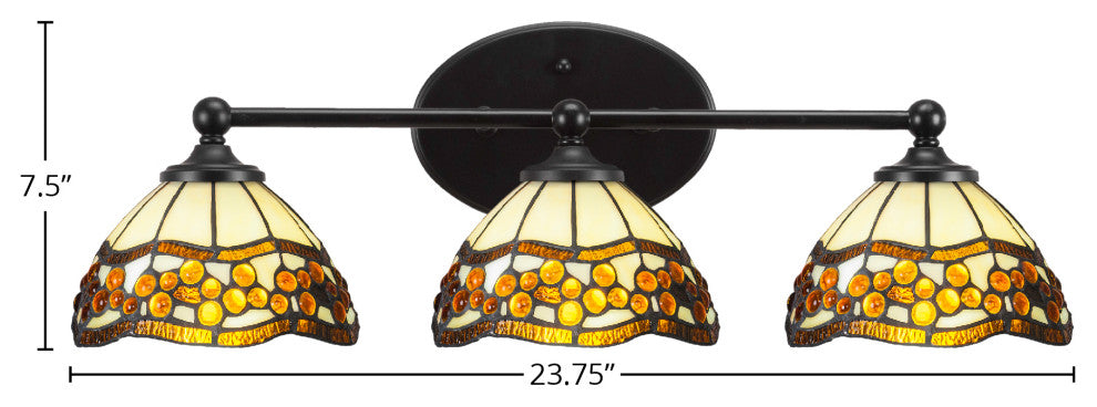 Capri 3-Light Bath Bar, Matte Black/Roman Jewel Art
