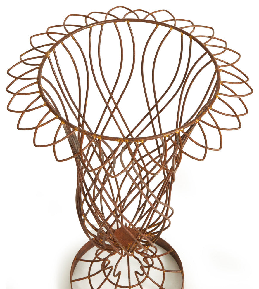 Rustic Weathered Galvanized Wire Metal Sculpture Vase Rust Vintage Style