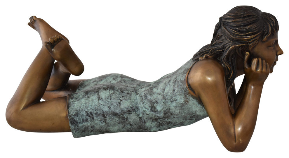 Young Girl Reflecting Calmy Bronze Statue Size: 24" x 9" x 12"H