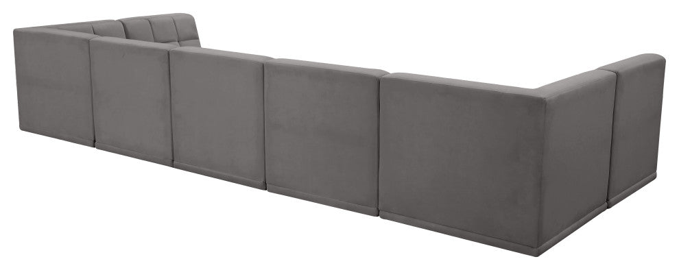 Relax Velvet Upholstered 7-Piece U-Shaped Modular Sectional, Grey