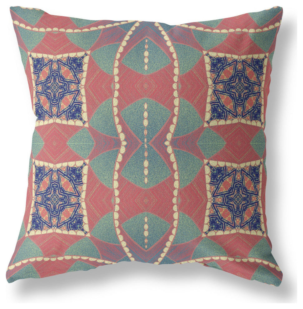 18" Red Green Cosmic Circle Boho Suede Throw Pillow