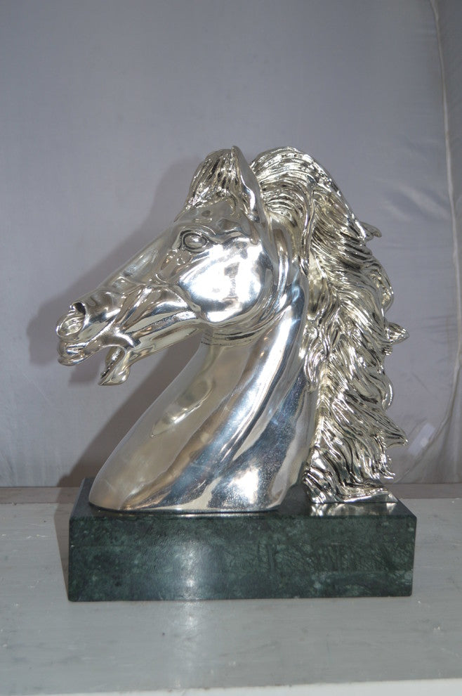 Horse Bust  Silver Finished Statue -  Size: 16"L x 7"W x 20"H.