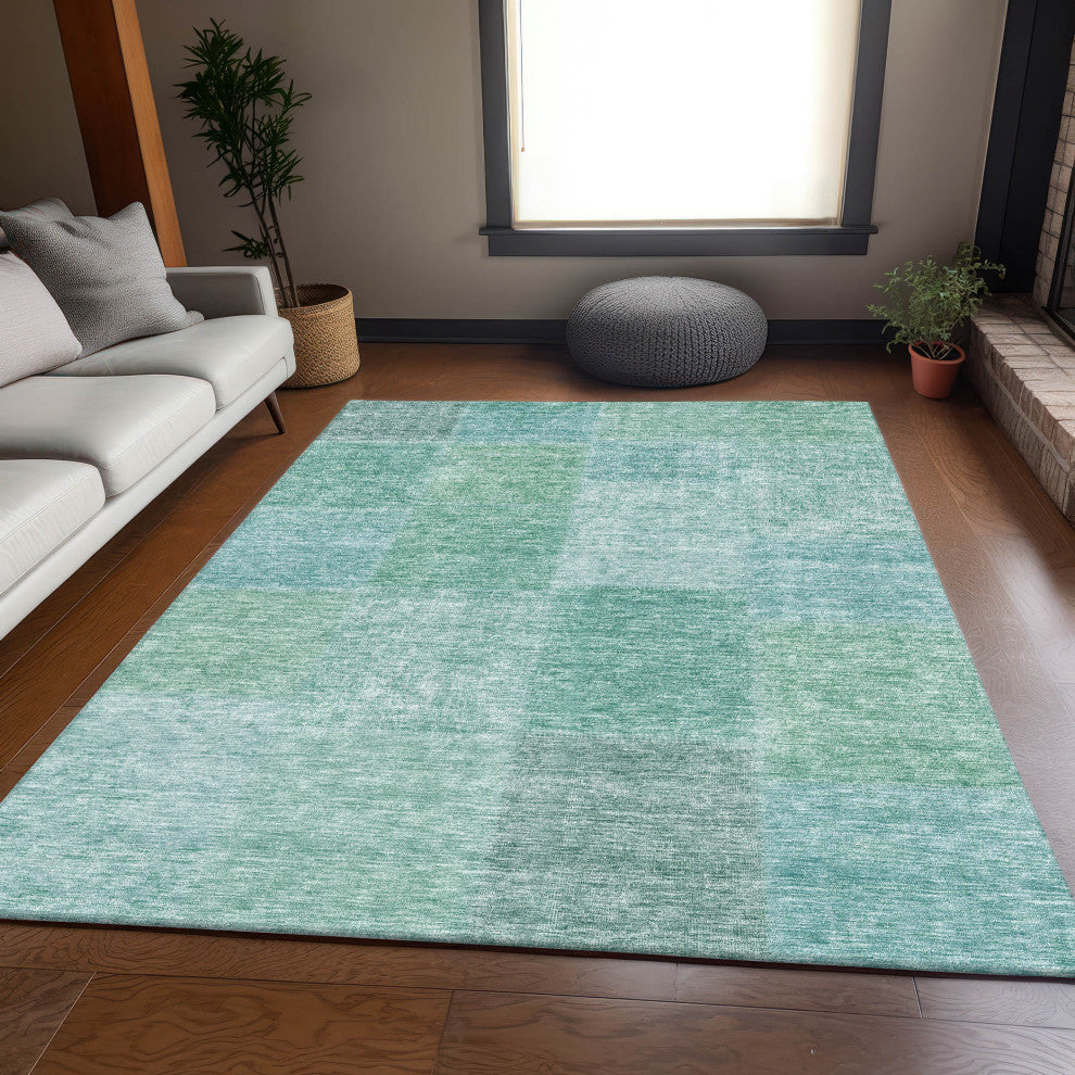 Premium Machine Washable Mayfield AMF664 Teal 8' x 10' Rug
