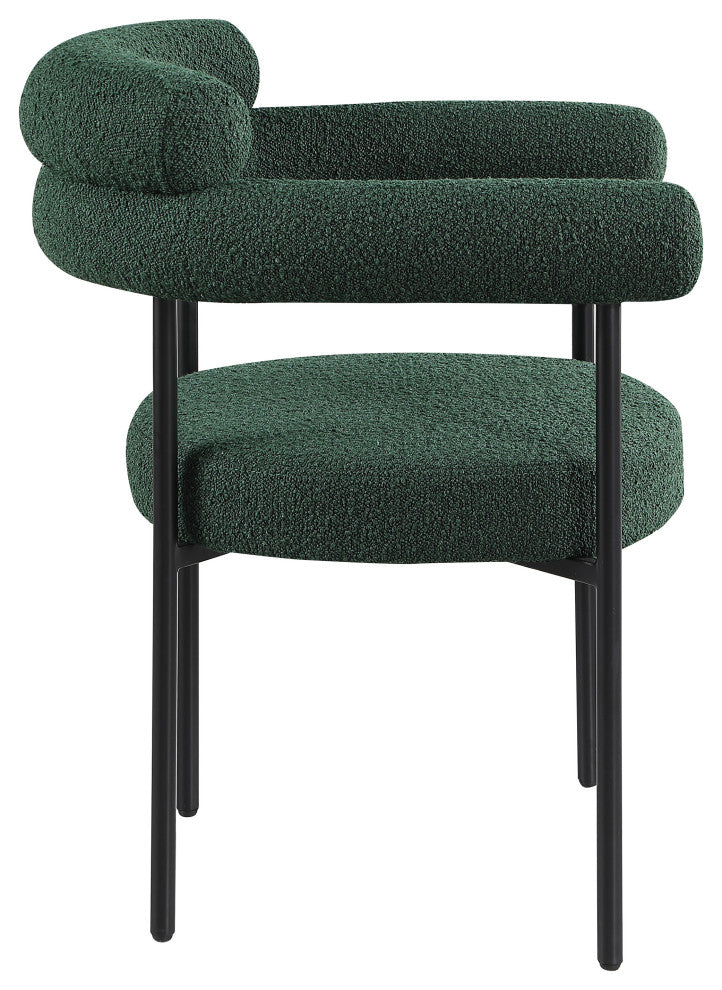 Blake Upholstered Dining Chair, Green, Boucle Fabric, Matte Black, Set of 2