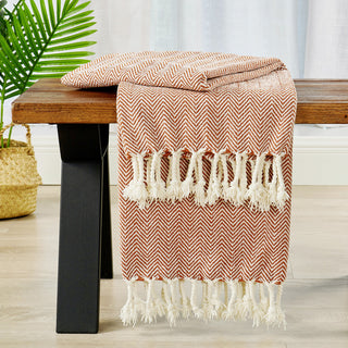 Chevron Knit Woven Throw Blanket, Rust