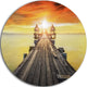 Huge Wooden Pier Into Yellow Sun, Seascape Disc Metal Wall Art, 36"