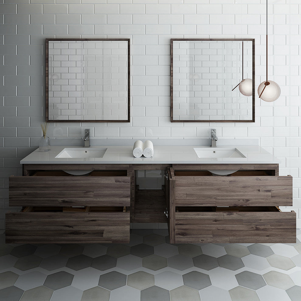 Formosa Wall Hung Double Sink Modern Bathroom Vanity With Mirrors, 84"