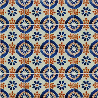 4.2x4.2 9 pcs Blue Madrid Talavera Mexican Tile