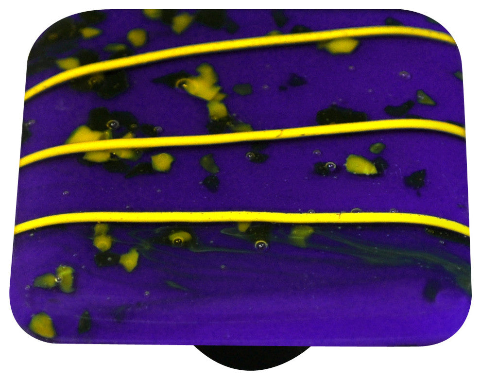 Art Glass Square Mardi Gras Knob, Alum Post, Yellow Mg, Cobalt Blue