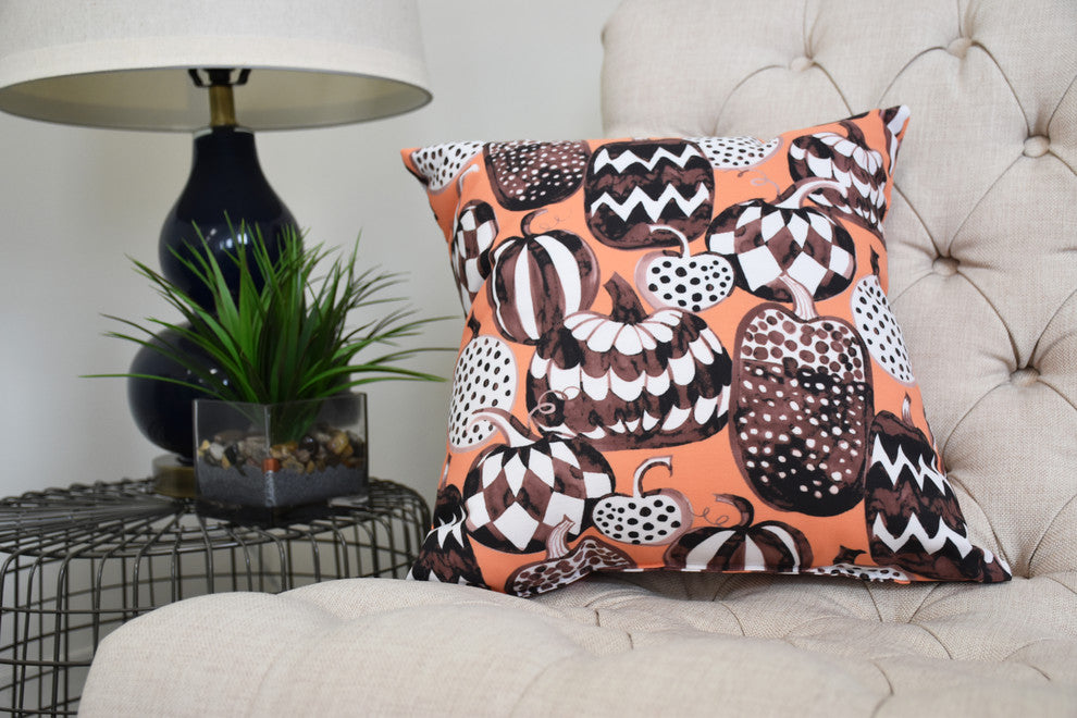 Pumpkins Galore 20" Orange Halloween Print Decorative Throw Pillow