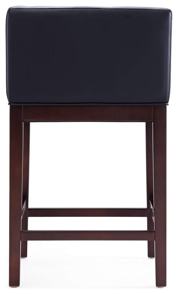 Mid Century Counter Stool, Square Seat With Faux Leather Upholstery, Black