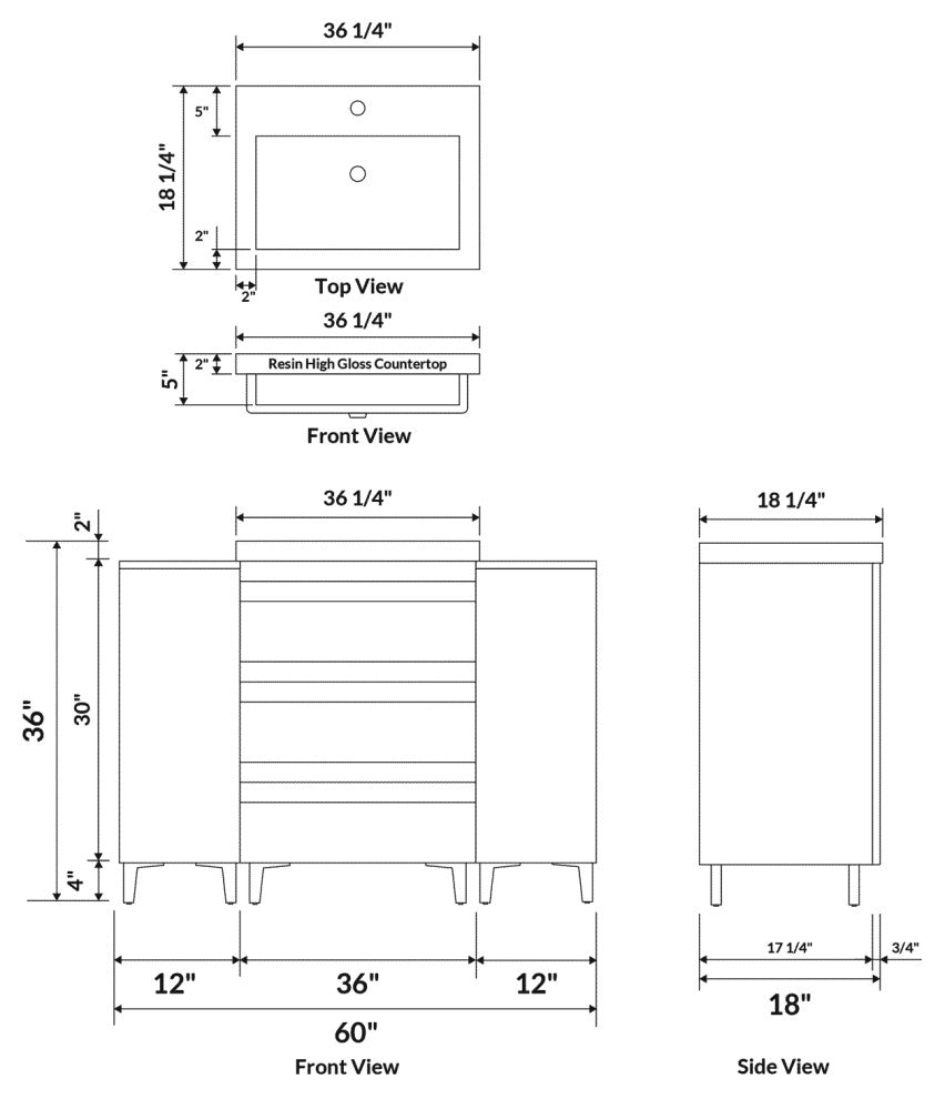 60" Freestanding White Vanity Set With Sink, LV8-C6B-60W, Style 8