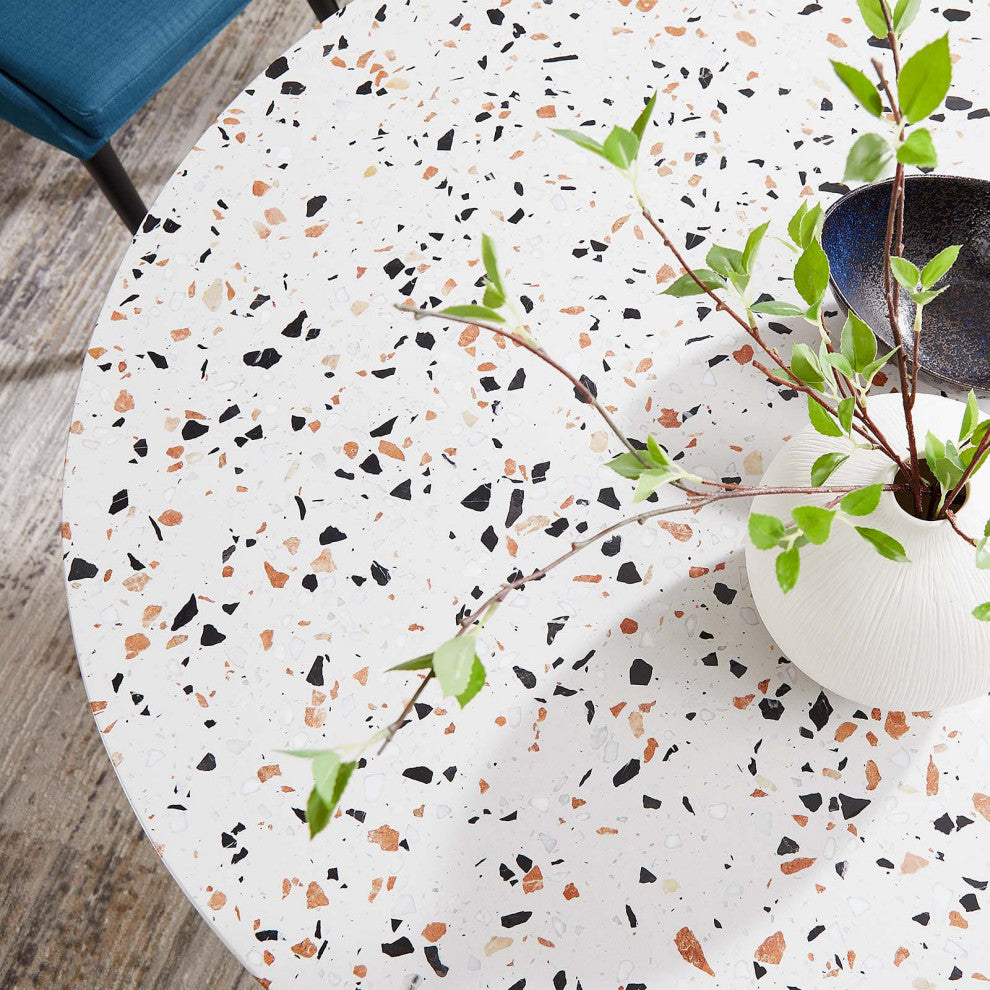 Lippa 47" Round Terrazzo Dining Table, Black White