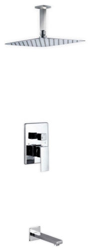 Aqua Piazza Set, 12" Ceiling Mount Square Rain Shower and Tub Filler, Chrome